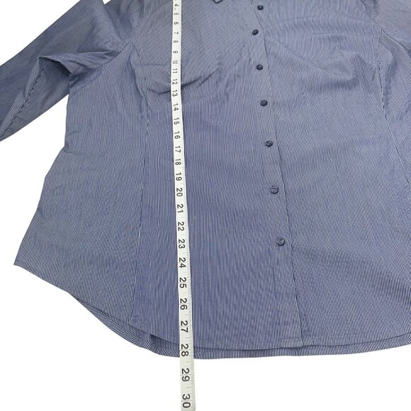 Worthington Woman 2X Blue Striped Button-Down Shirt 3/4 Sleeve Business Casual - Picture 6 of 12